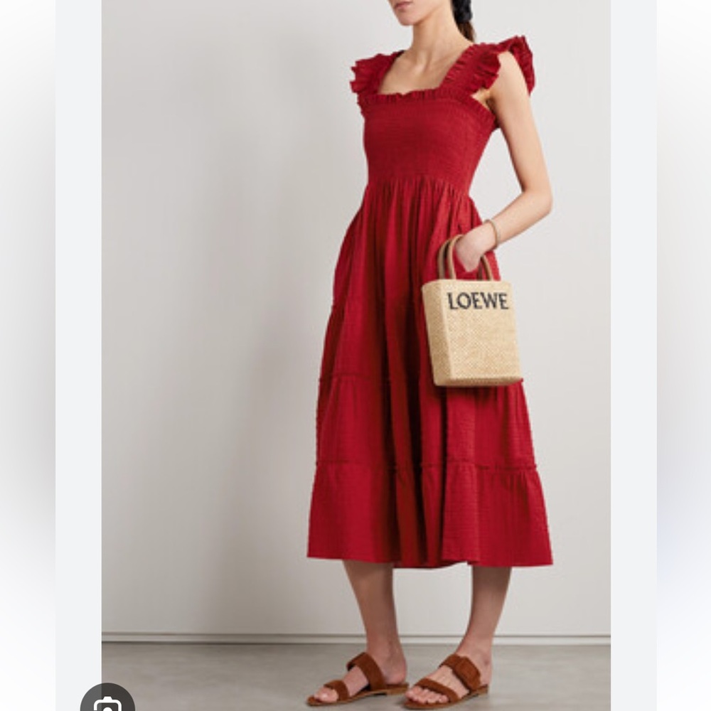 Hill House Scarlet Red Midi Dress with Ruffled Straps